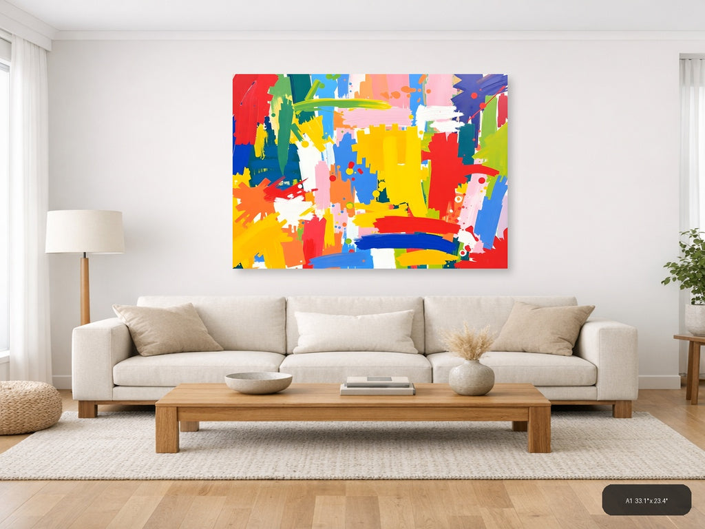 Vibrant Abstract Splatter Colorful Brushstrokes Wall Art — A1 / Living Room