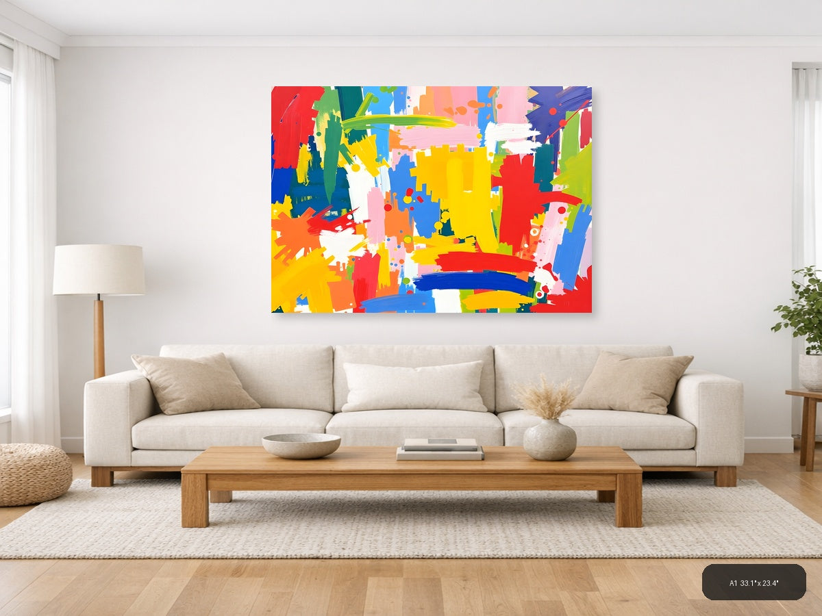 Vibrant Abstract Splatter Colorful Brushstrokes Wall Art — A1 / Living Room