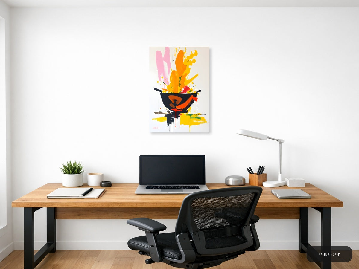 Abstract Wok Pan Explosion | Modern Kitchen Wall Art — A2 / Office