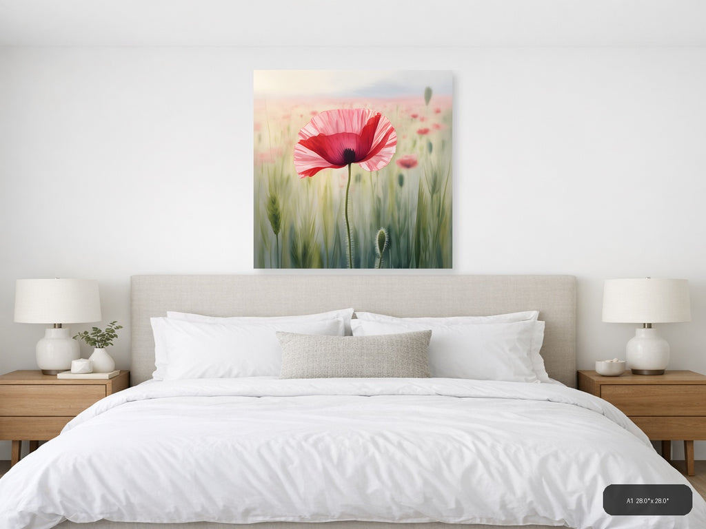 Red Poppy Watercolor Flower Field Wall Art — A1 / Bedroom