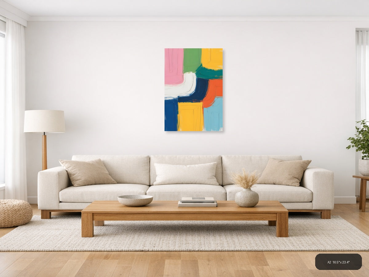 Colorful Abstract Geometric Blocks Modern Wall Art — A2 / Living Room