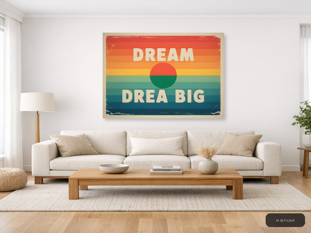 Dream Big Vintage Sunset Circle Stripes Wall Art — A1 / Living Room