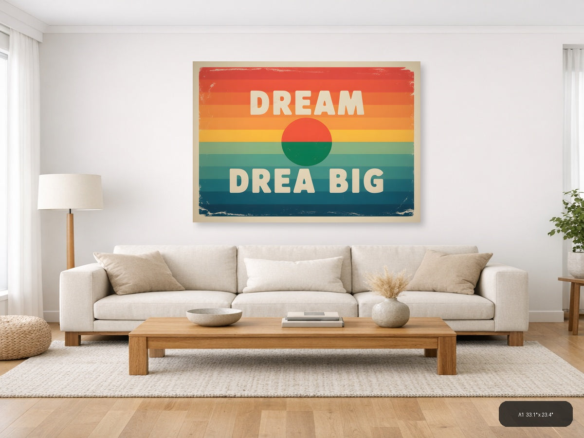 Dream Big Vintage Sunset Circle Stripes Wall Art — A1 / Living Room