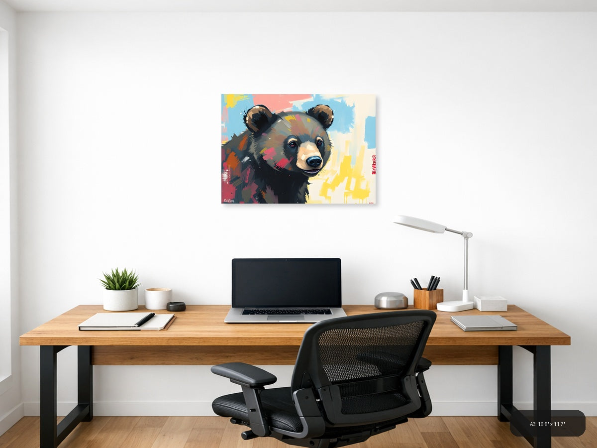 Colorful Abstract Bear Portrait Wall Art — A3 / Office