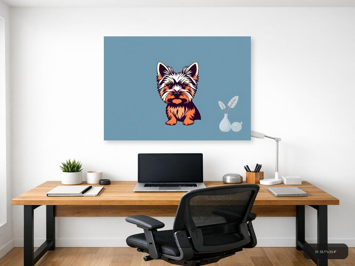 Cute Terrier Dog Minimalist Blue Wall Art — A1 / Office