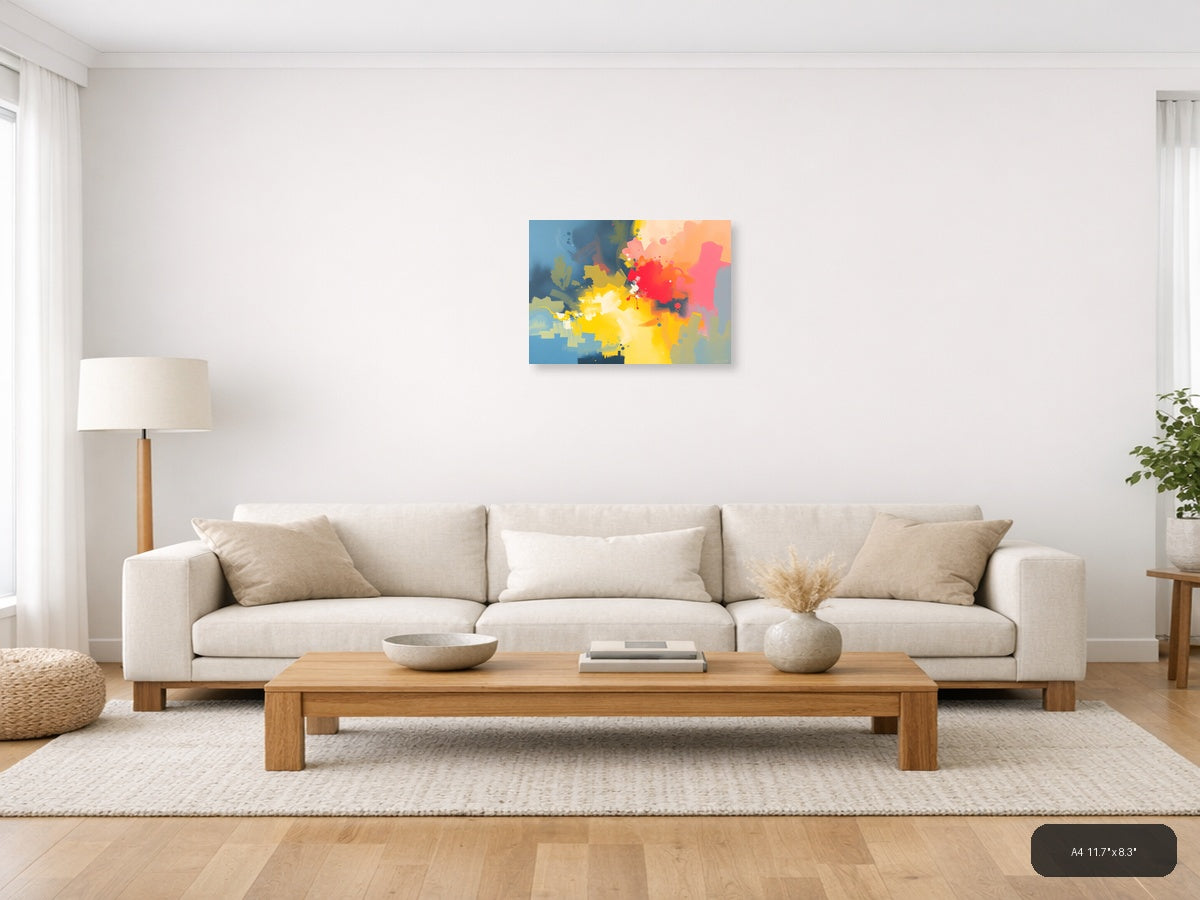 Vibrant Abstract Splatter Landscape Wall Art — A4 / Living Room