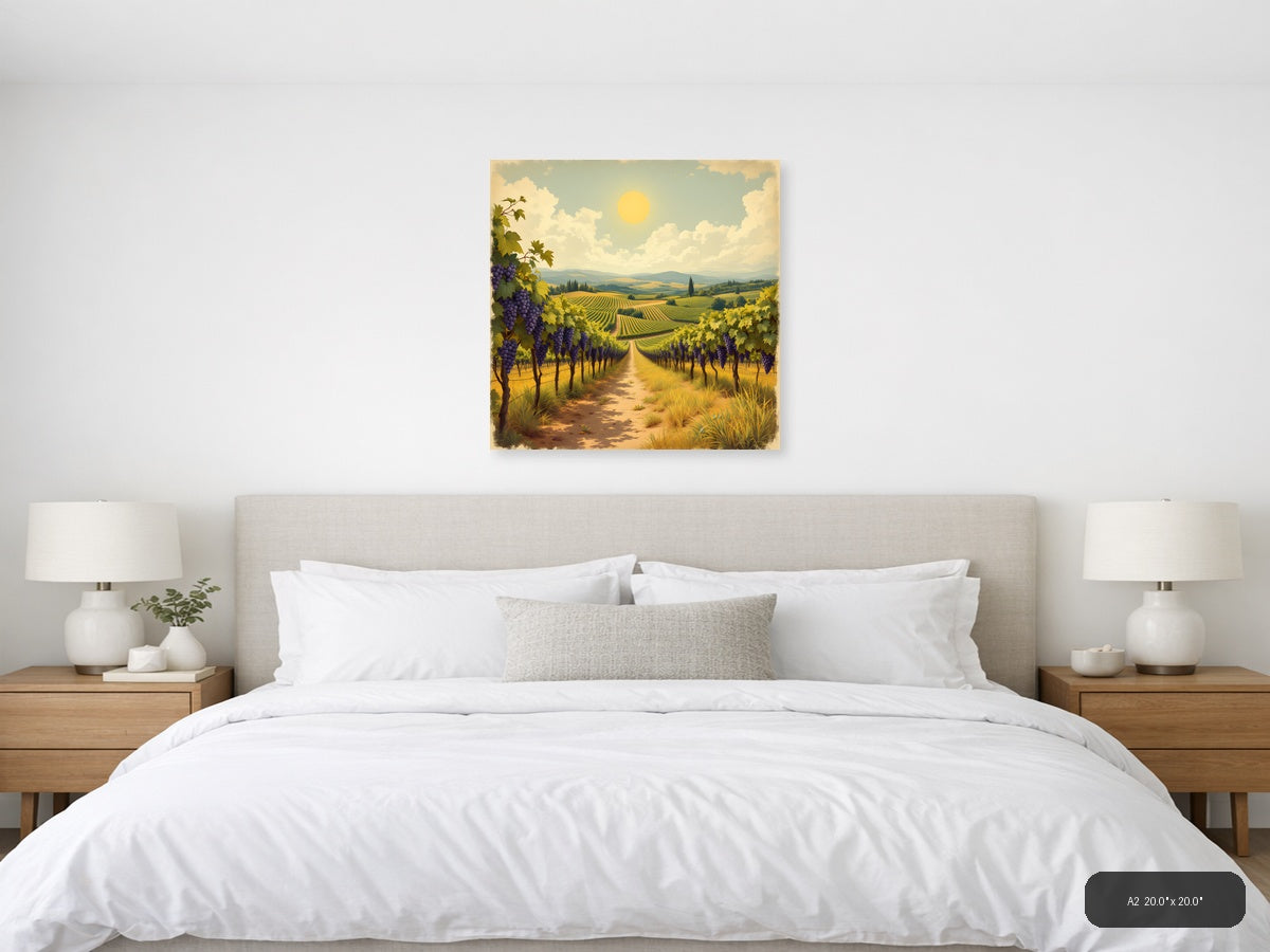 Vintage Tuscan Vineyard Landscape with Purple Grapes Wall Art — A2 / Bedroom