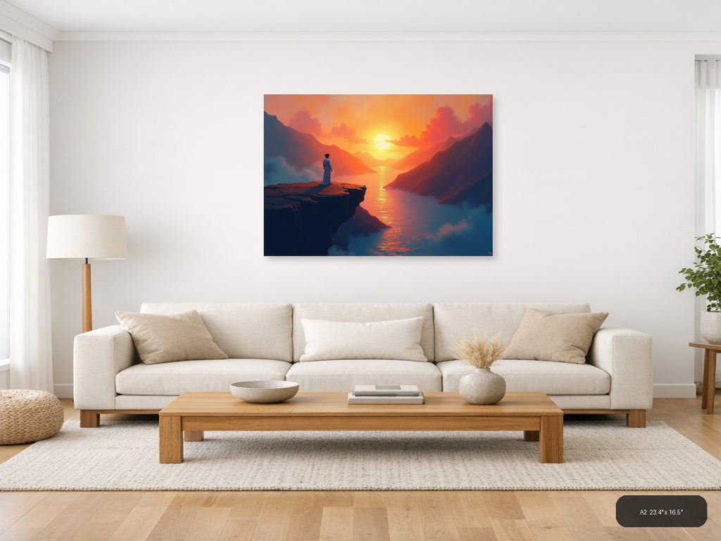 Sunset Mountain Valley Abstract Landscape Wall Art — A2 / Living Room