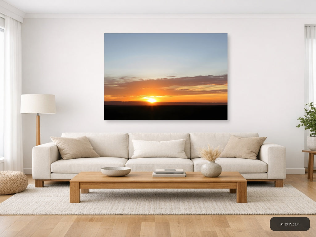 Minimalist Golden Sunset Over Horizon Wall Art — A1 / Living Room