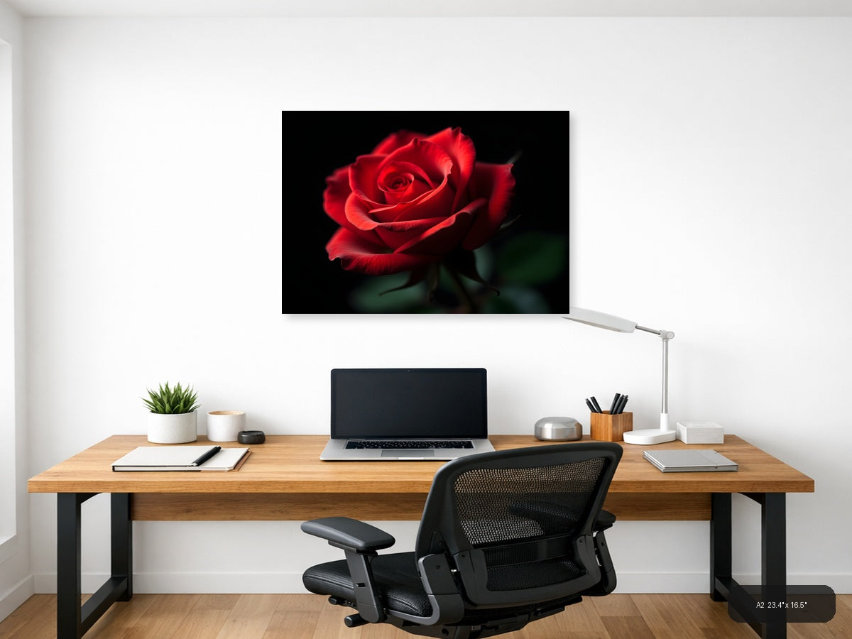 Red Rose on Black - Fine Art Photography Wall Art — A2 / Office