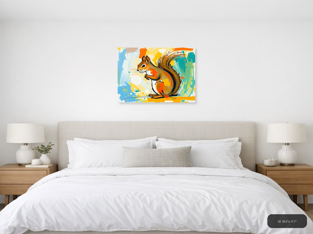 Colorful Abstract Squirrel Modern Animal Wall Art — A3 / Bedroom