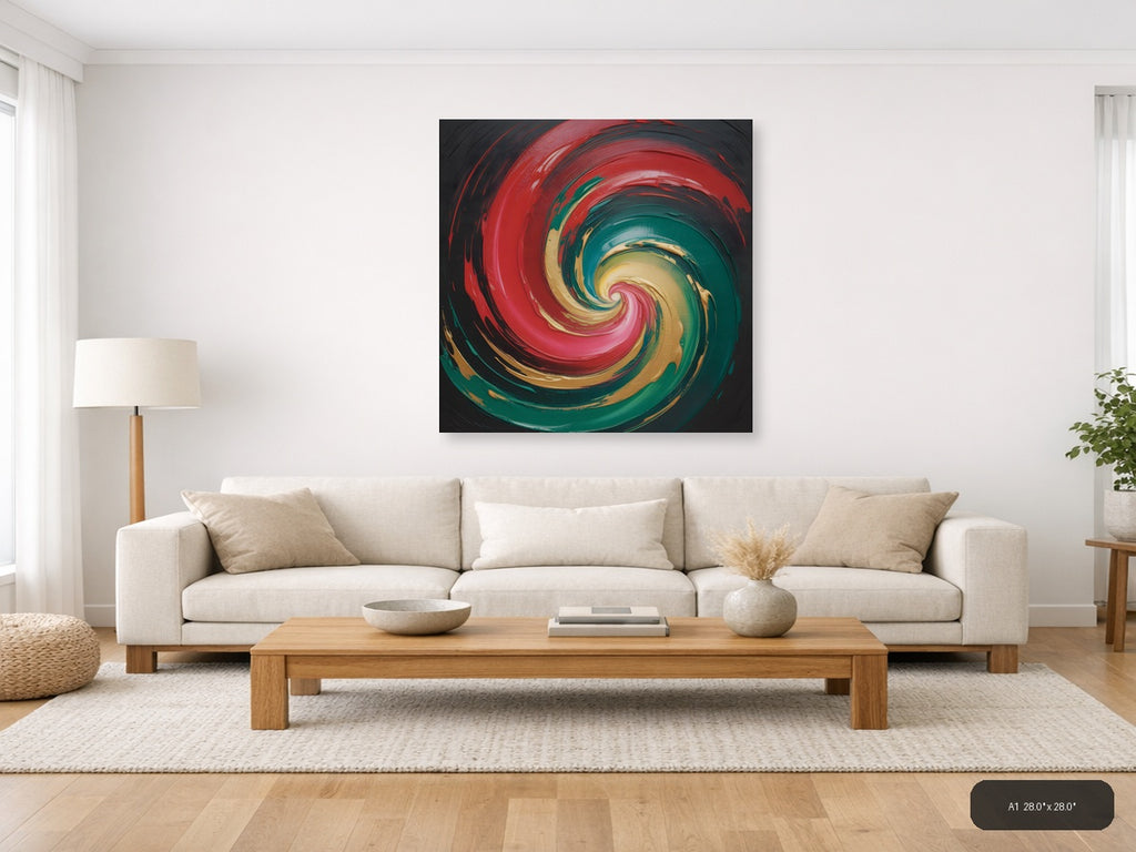 Colorful Abstract Spiral Red Green Gold Wall Art — A1 / Living Room