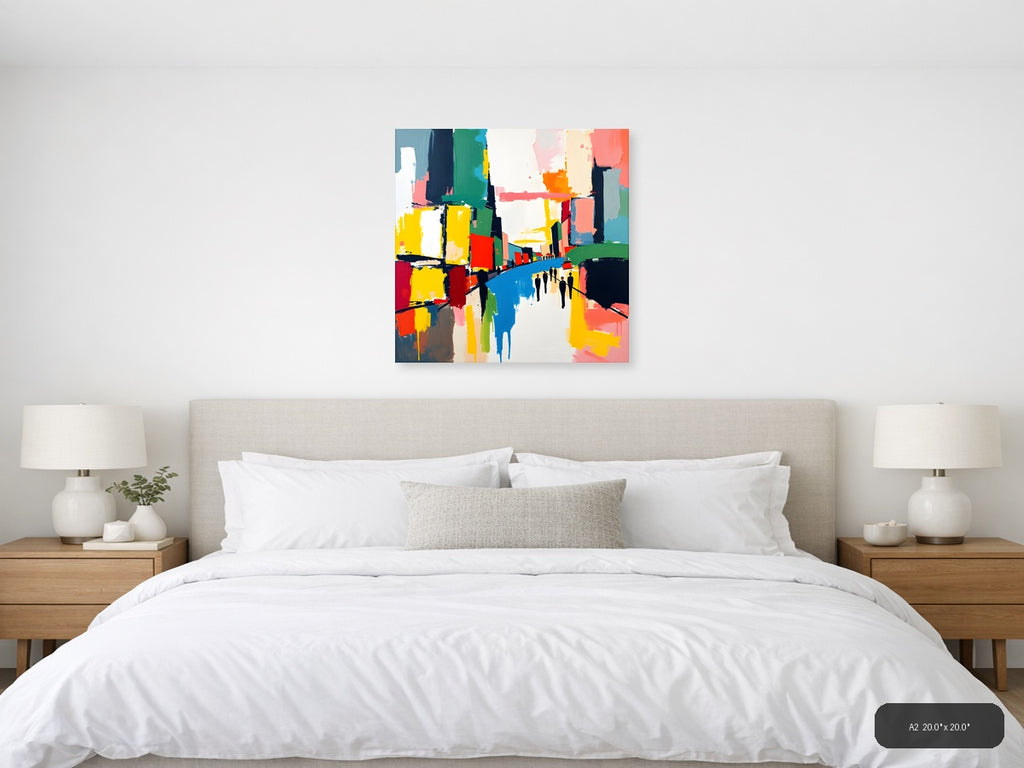 Colorful Abstract Urban Street Scene Wall Art — A2 / Bedroom