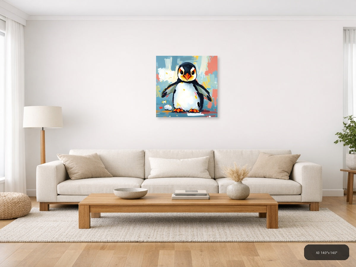 Colorful Abstract Penguin Modern Wall Art — A3 / Living Room