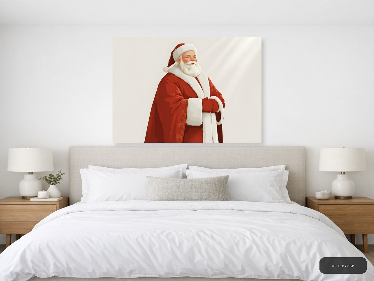 Minimalist Santa Claus Portrait Red White Wall Art — A1 / Bedroom