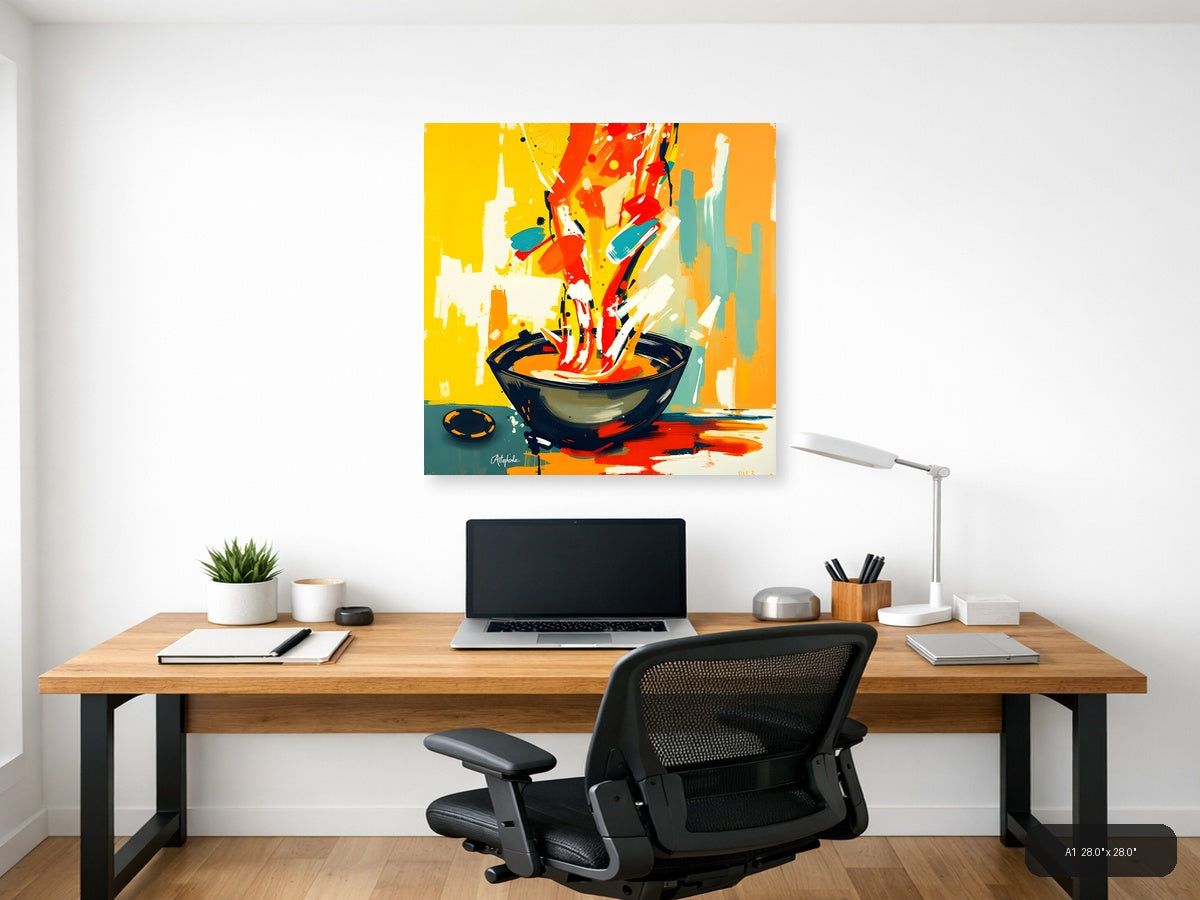 Abstract Wok Cooking Scene - Modern Kitchen Wall Art — A1 / Office