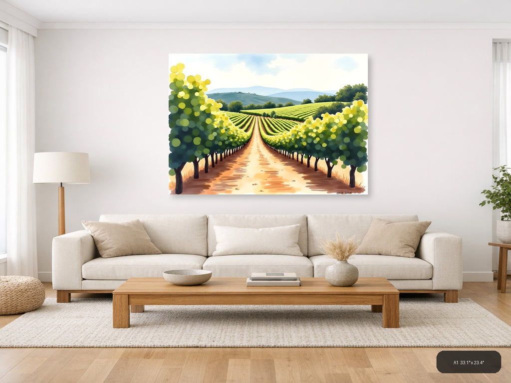 Vineyard Path Watercolor Landscape Wall Art — A1 / Living Room