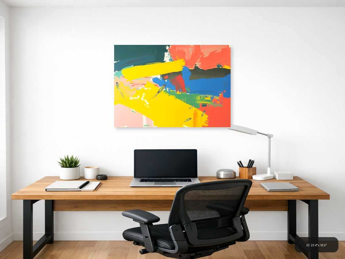 Vibrant Abstract Landscape with Boats - Modern Wall Art — A2 / Office