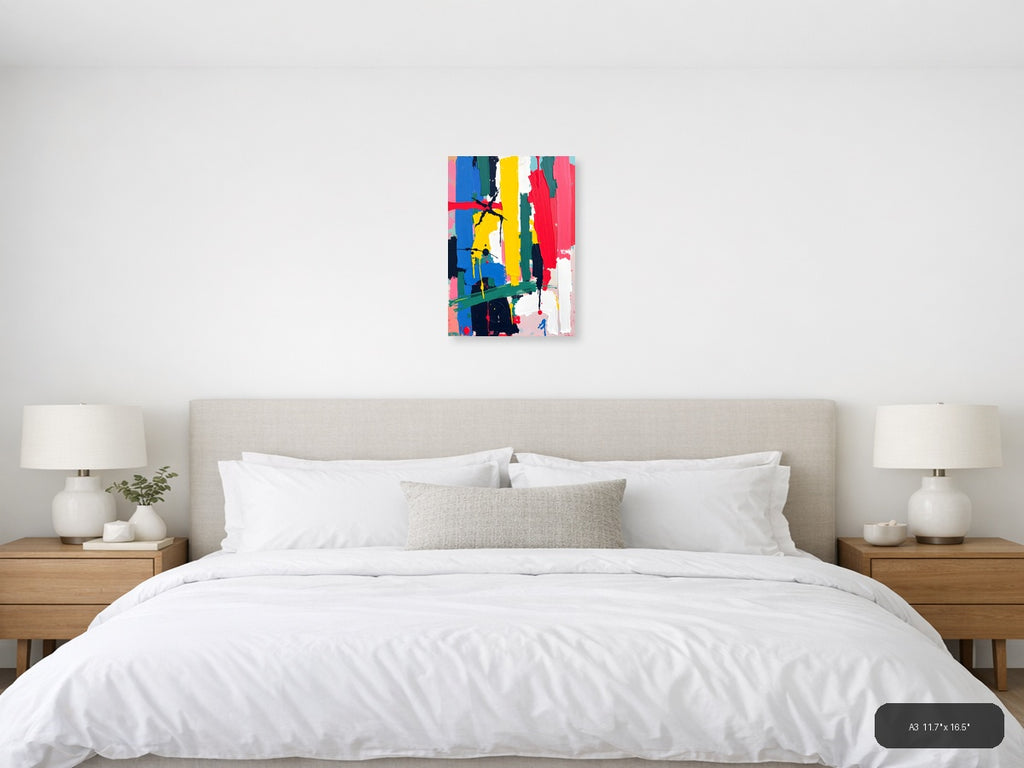 Vibrant Abstract Expressionist Vertical Stripes Wall Art — A3 / Bedroom
