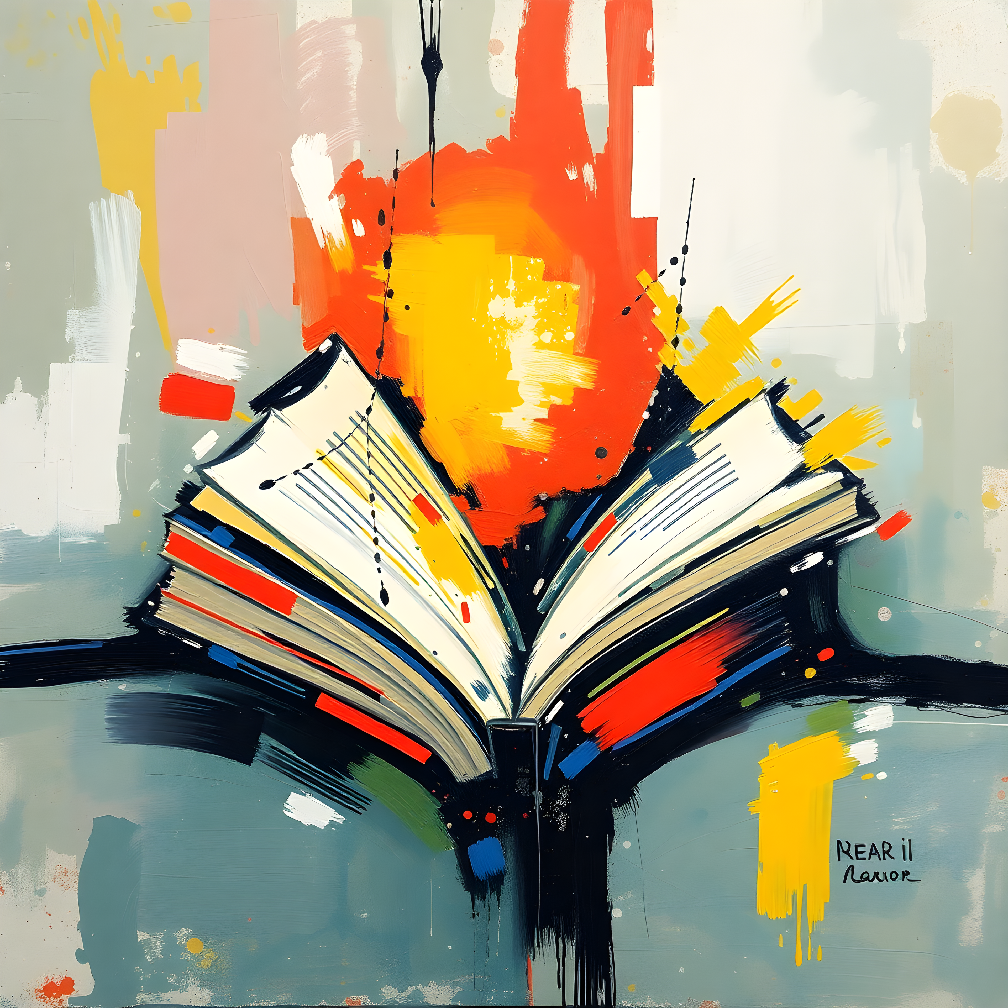 Abstract Open Book with Colorful Splashes Wall Art