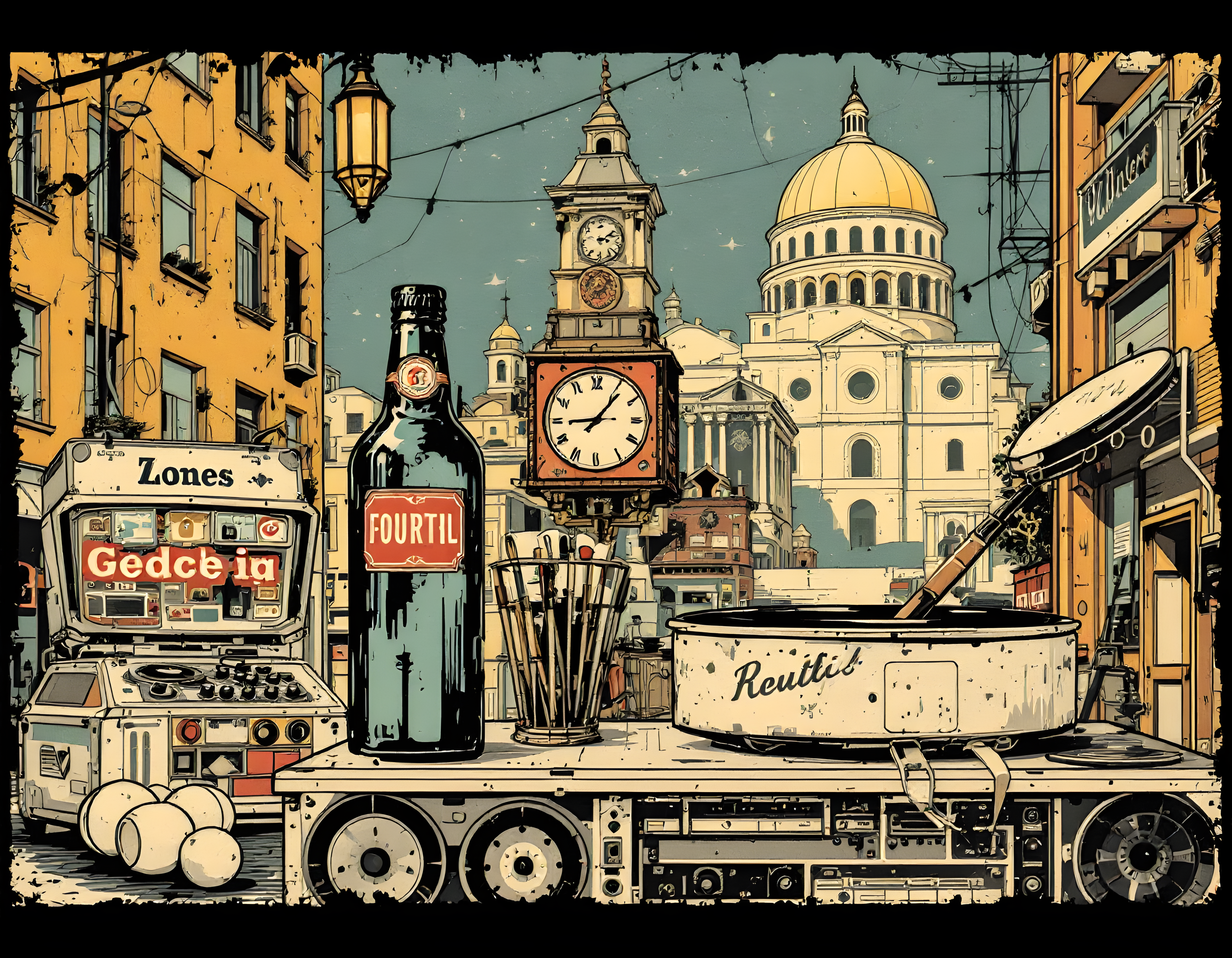 Vintage City Street Scene with Capitol Dome Wall Art