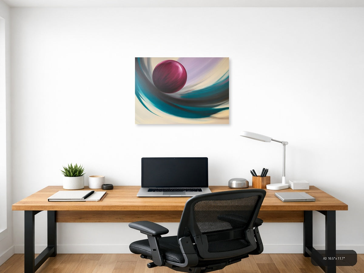 Magenta Sphere Abstract Swirl Landscape Wall Art — A3 / Office