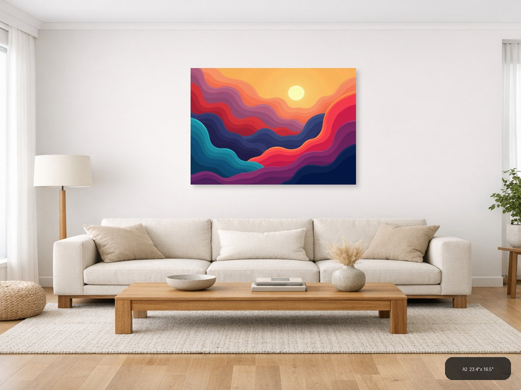 Colorful Abstract Sunset Waves Landscape Wall Art — A2 / Living Room