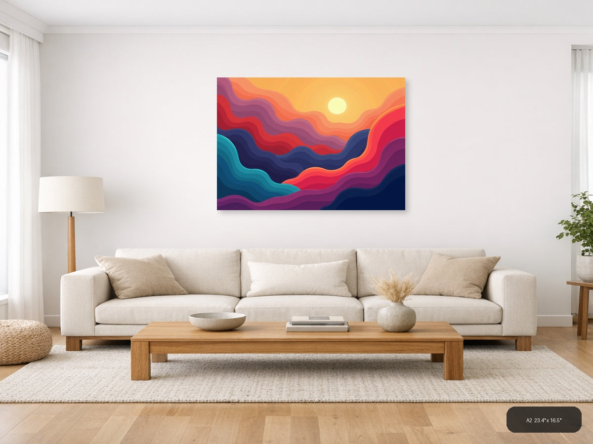 Colorful Abstract Sunset Waves Landscape Wall Art — A2 / Living Room