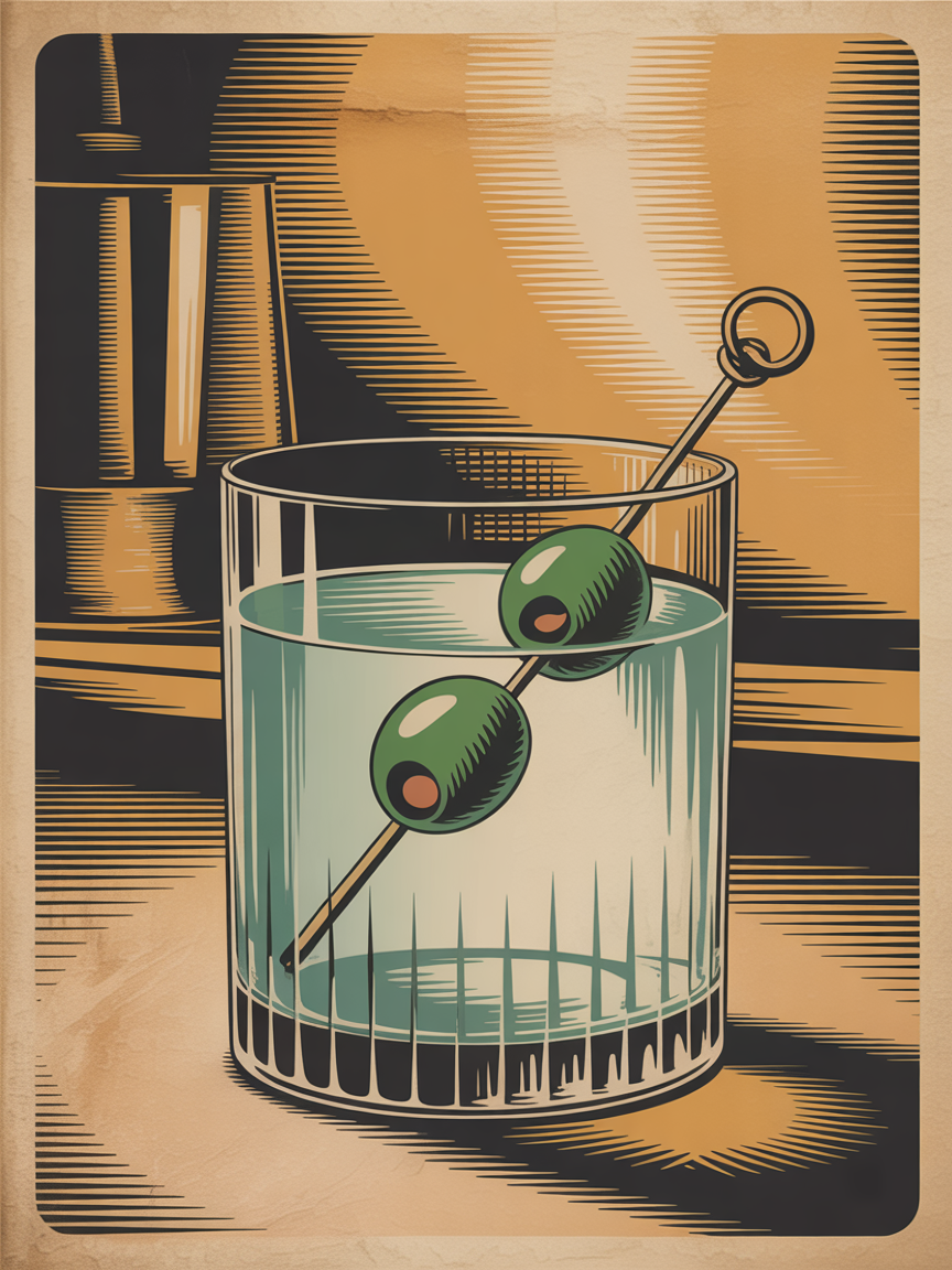 Vintage Martini Cocktail with Olives Wall Art