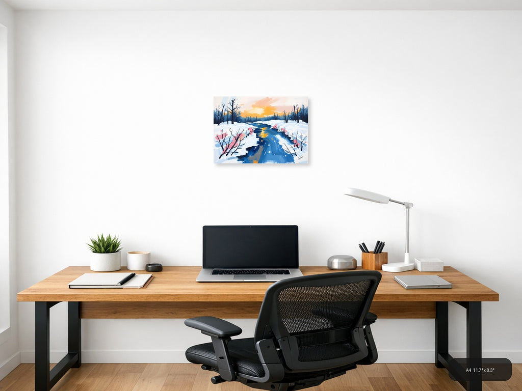 Abstract Winter Stream Landscape Wall Art — A4 / Office
