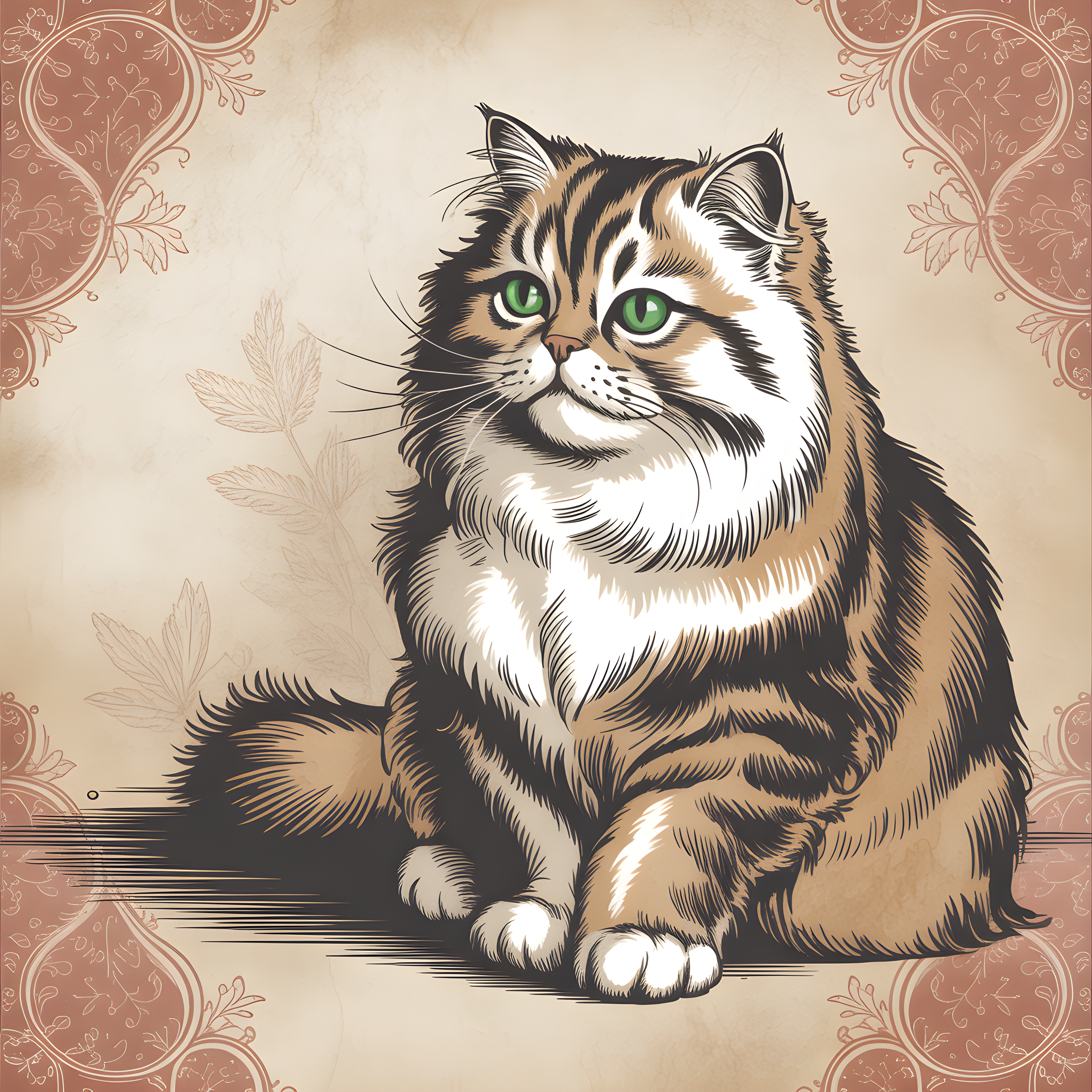 Vintage Tabby Cat with Green Eyes Square Wall Art