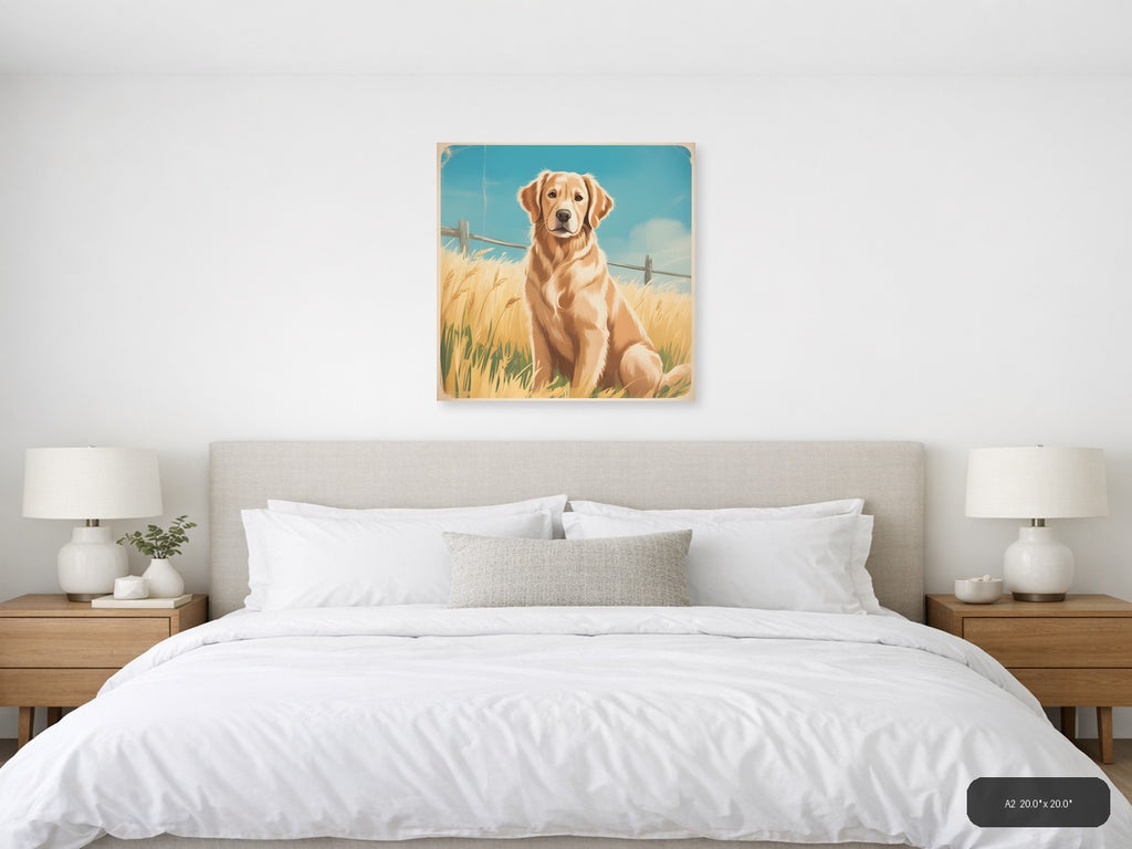 Golden Retriever in Wheat Field Vintage Wall Art — A2 / Bedroom