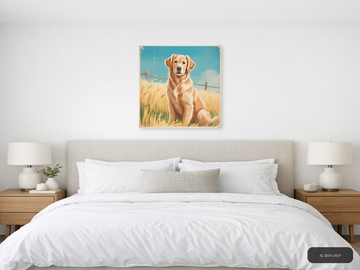 Golden Retriever in Wheat Field Vintage Wall Art — A2 / Bedroom