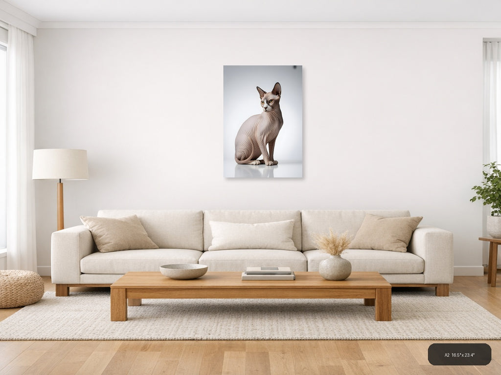 Minimalist Sphynx Cat Portrait Wall Art — A2 / Living Room