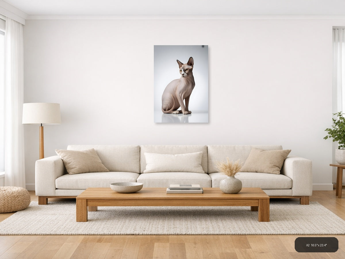 Minimalist Sphynx Cat Portrait Wall Art — A2 / Living Room