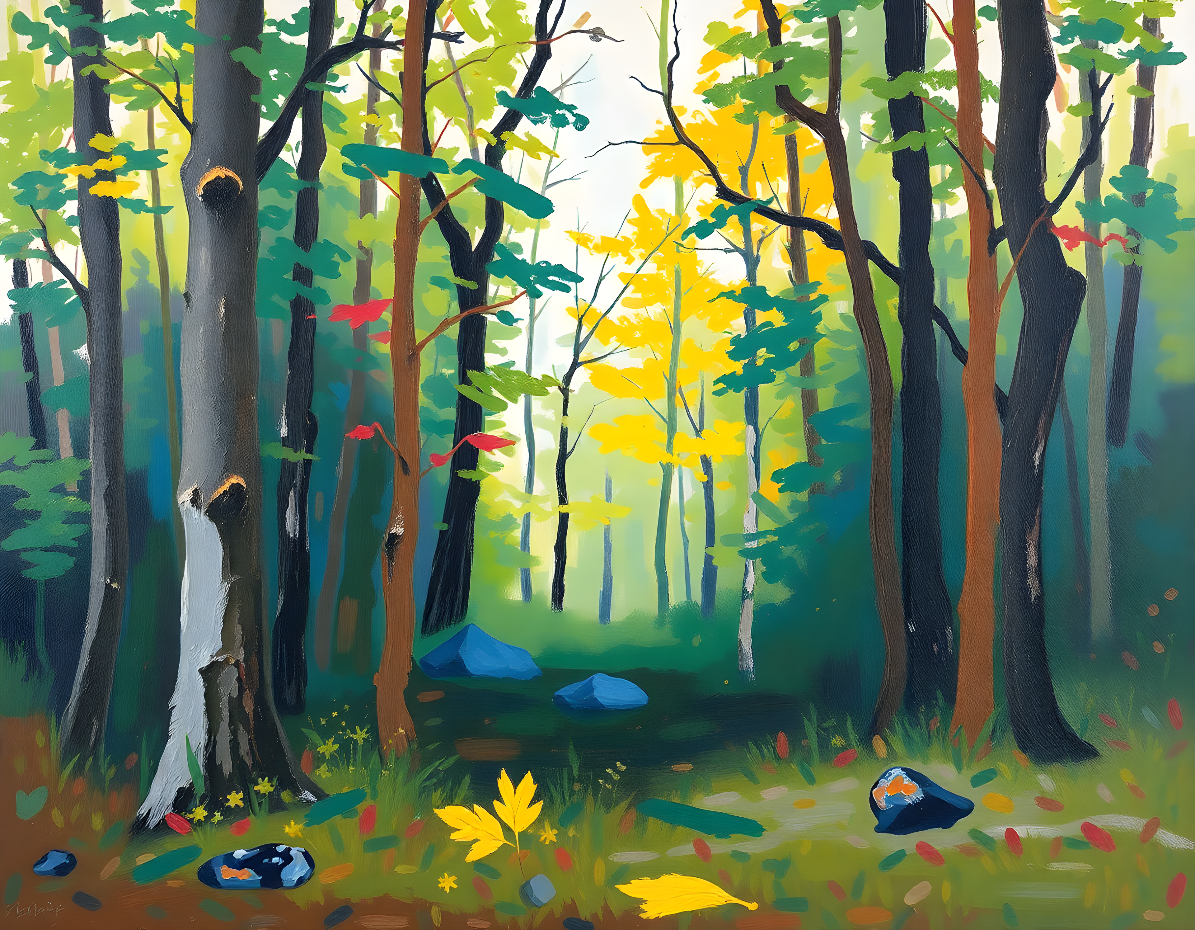 Abstract Forest Stream Landscape Wall Art