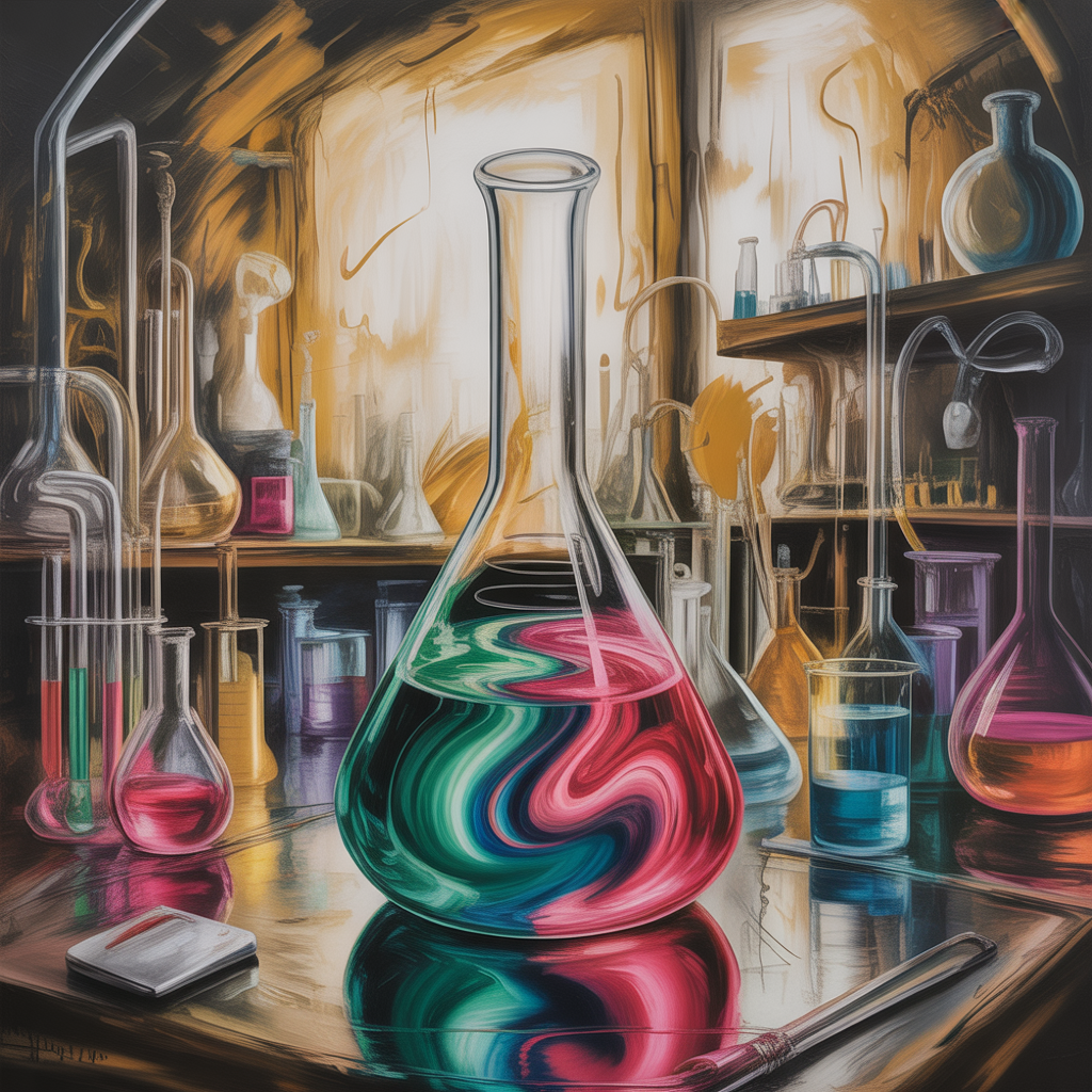 Abstract Laboratory Flasks Vibrant Chemical Art Wall Art