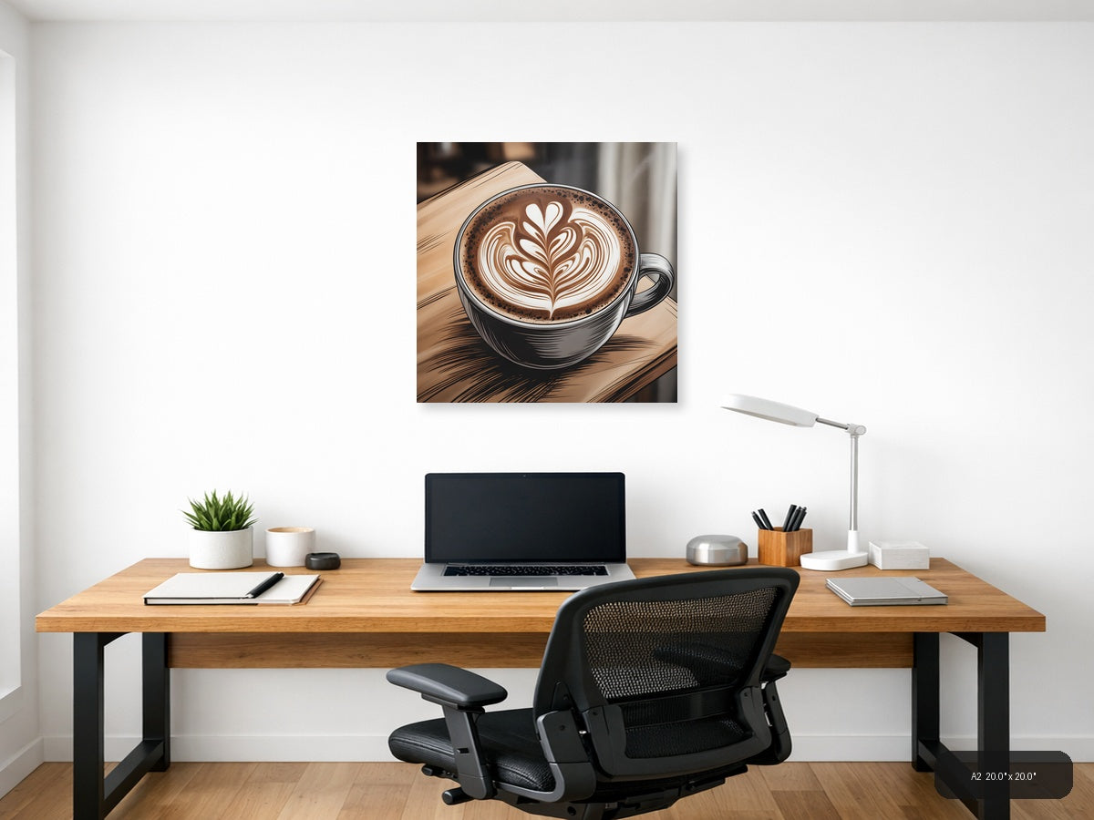 Latte Art Heart Line Art Coffee Wall Art — A2 / Office