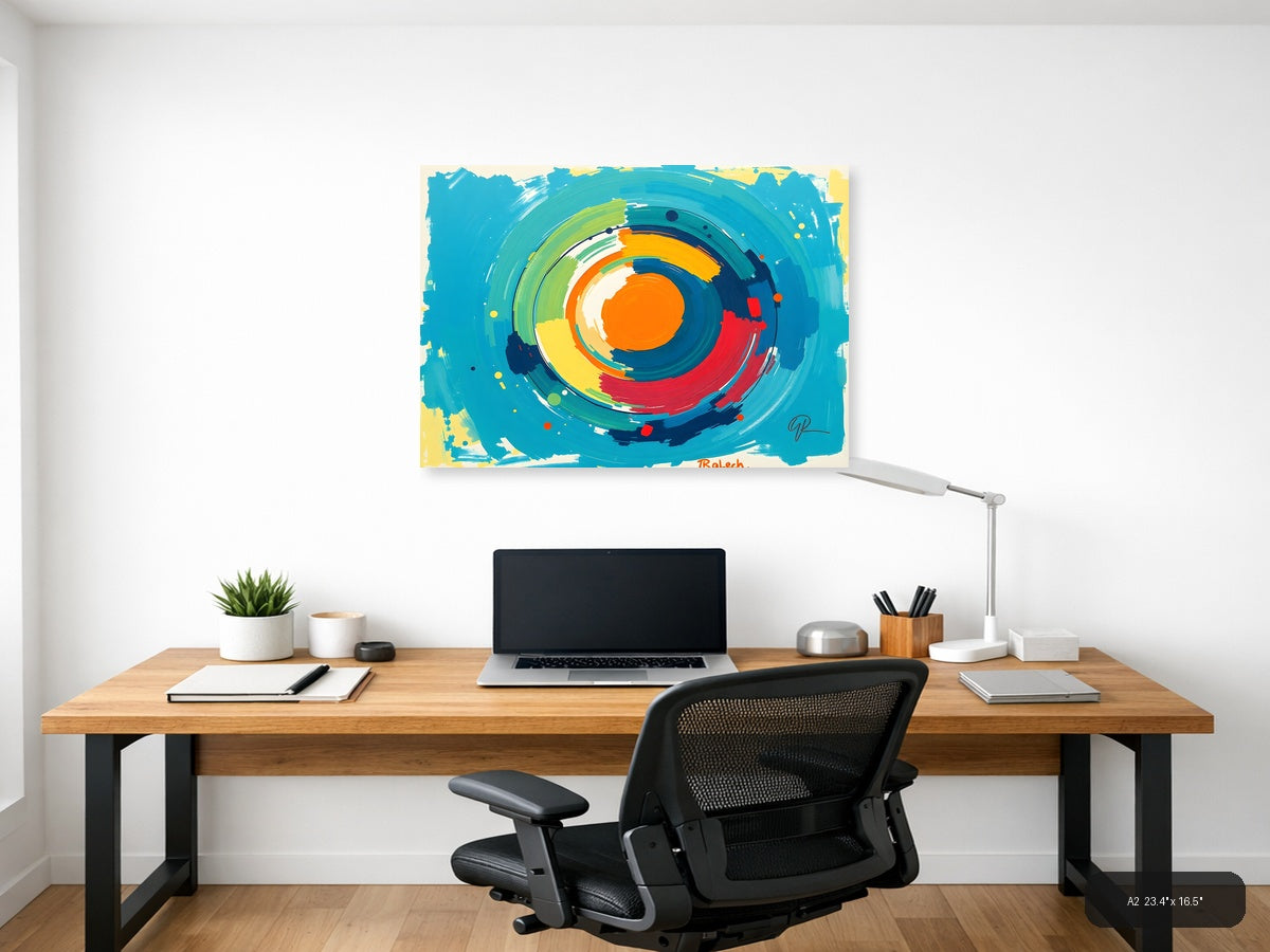 Colorful Abstract Concentric Circles Modern Wall Art — A2 / Office