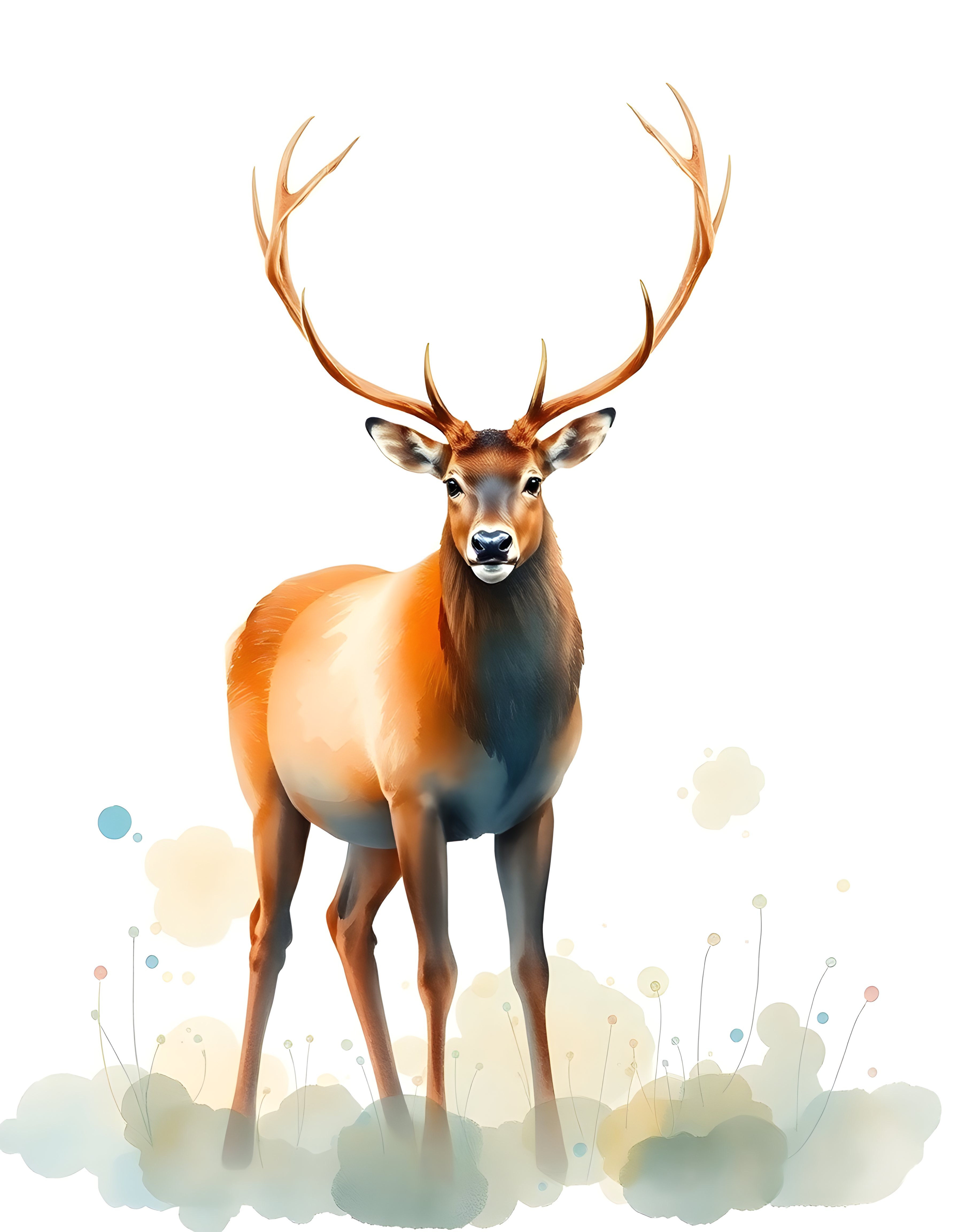 Majestic Deer with Antlers Watercolor Portrait Wall Art