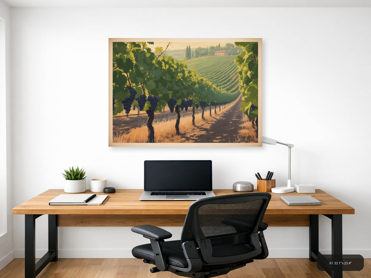 Vintage Tuscany Vineyard Landscape Wall Art — A1 / Office