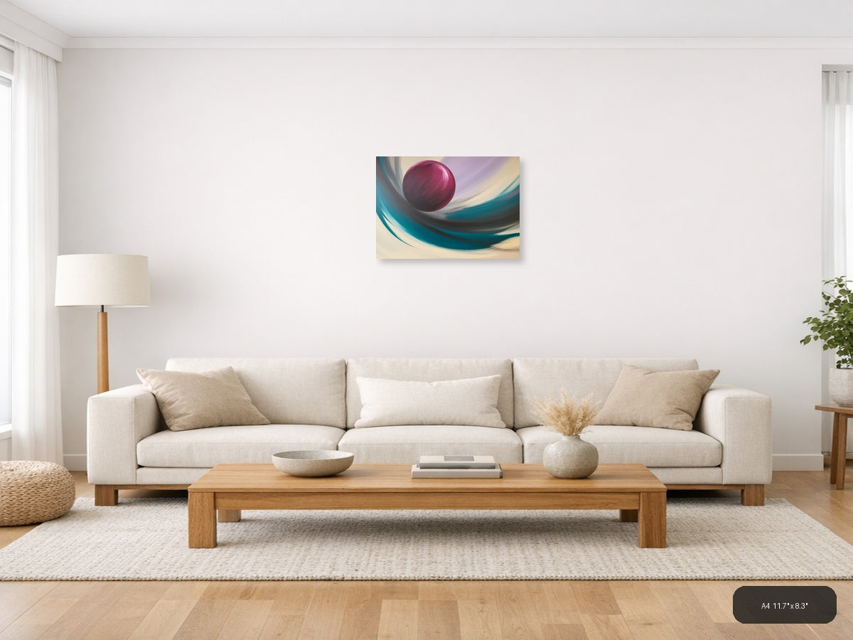 Magenta Sphere Abstract Swirl Landscape Wall Art — A4 / Living Room