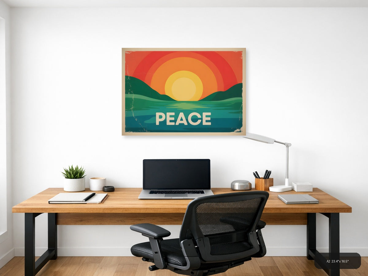 Vintage Sunset Over Water Peace Landscape Wall Art — A2 / Office