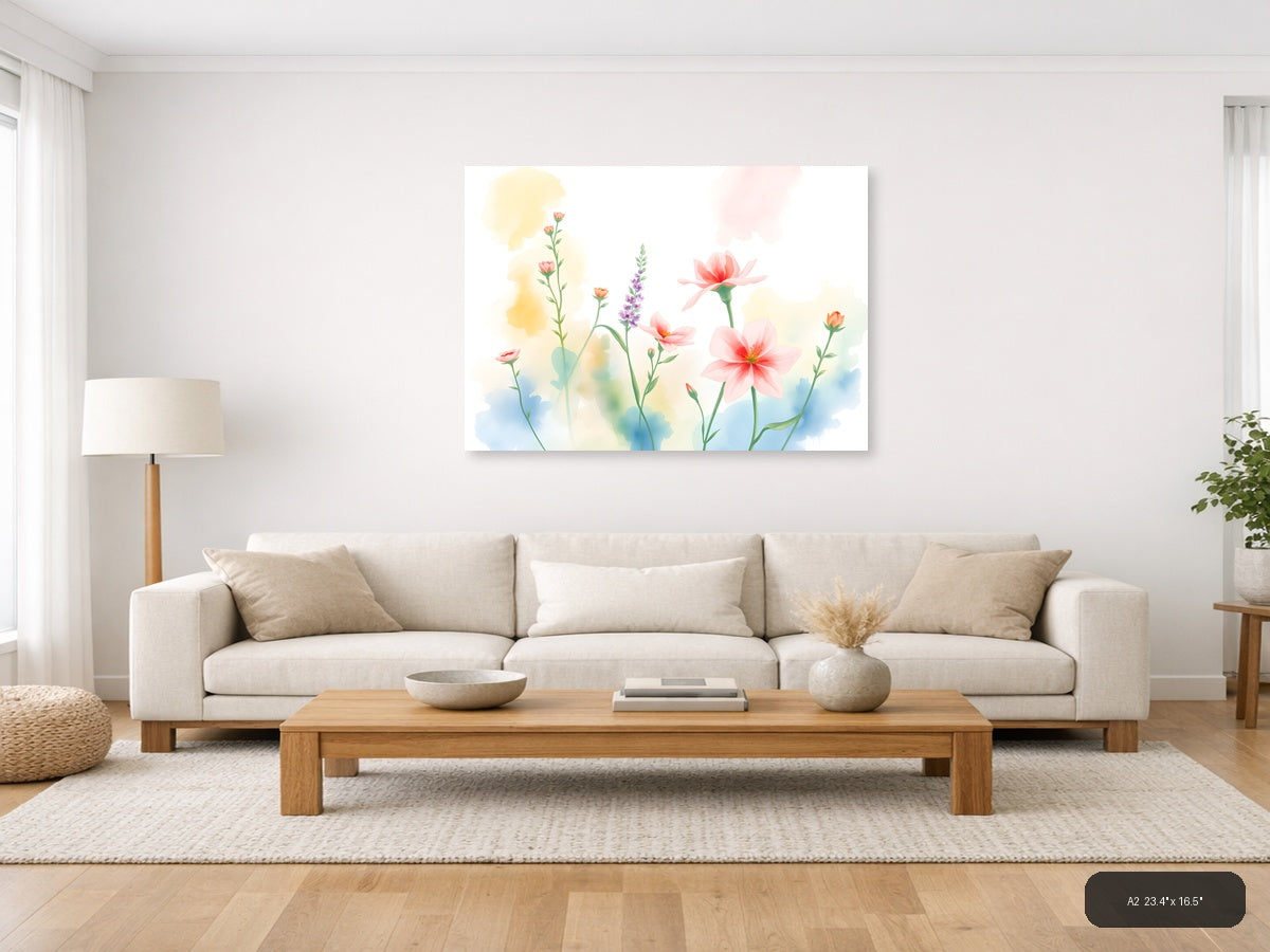 Watercolor Garden Flowers - Pastel Botanical Wall Art — A2 / Living Room