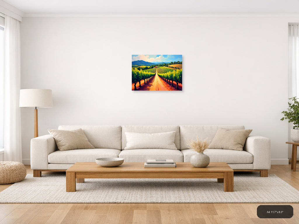 Vineyard Path Abstract Landscape Wall Art — A4 / Living Room