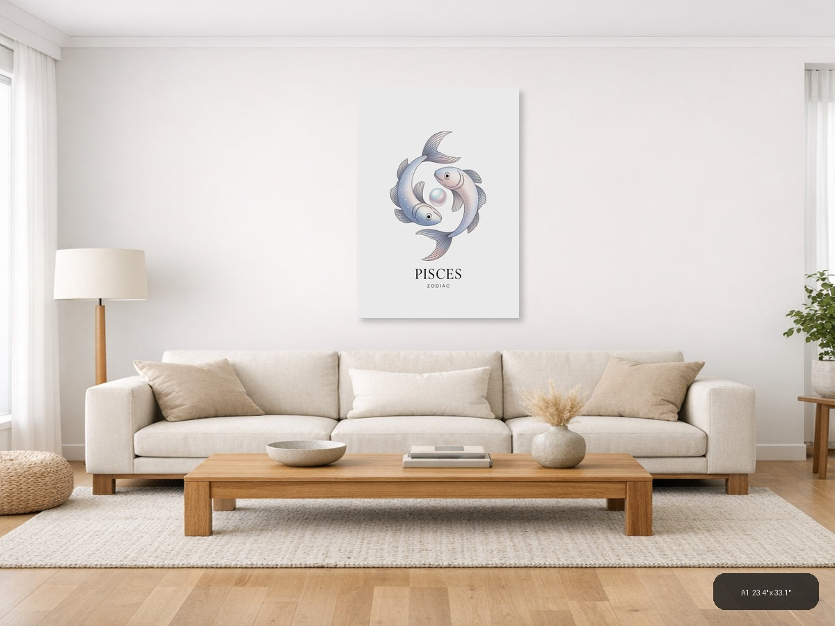 Pisces Zodiac Fish Minimalist Wall Art — A1 / Living Room