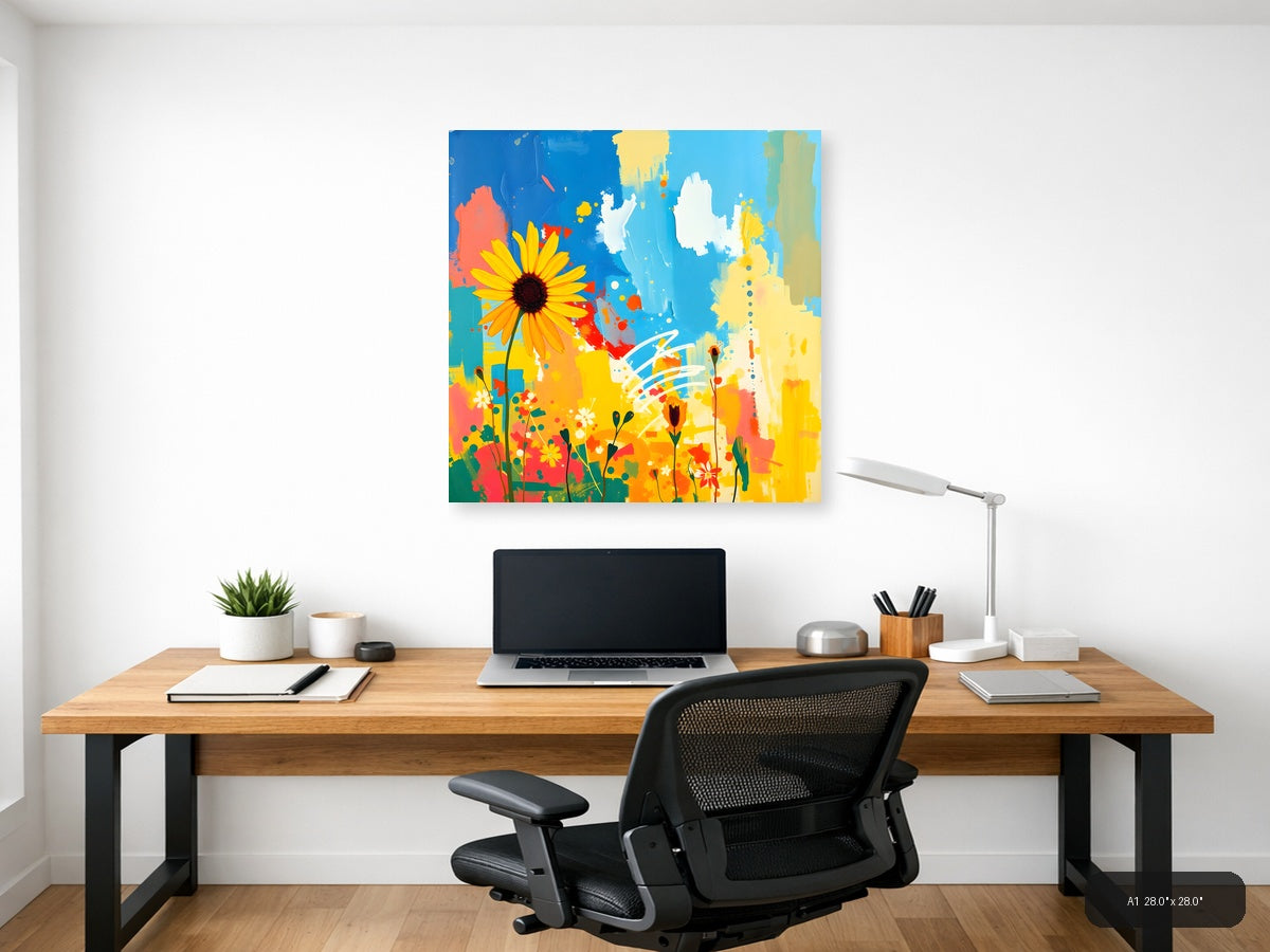 Abstract Sunflower Garden Blue Sky Wall Art — A1 / Office