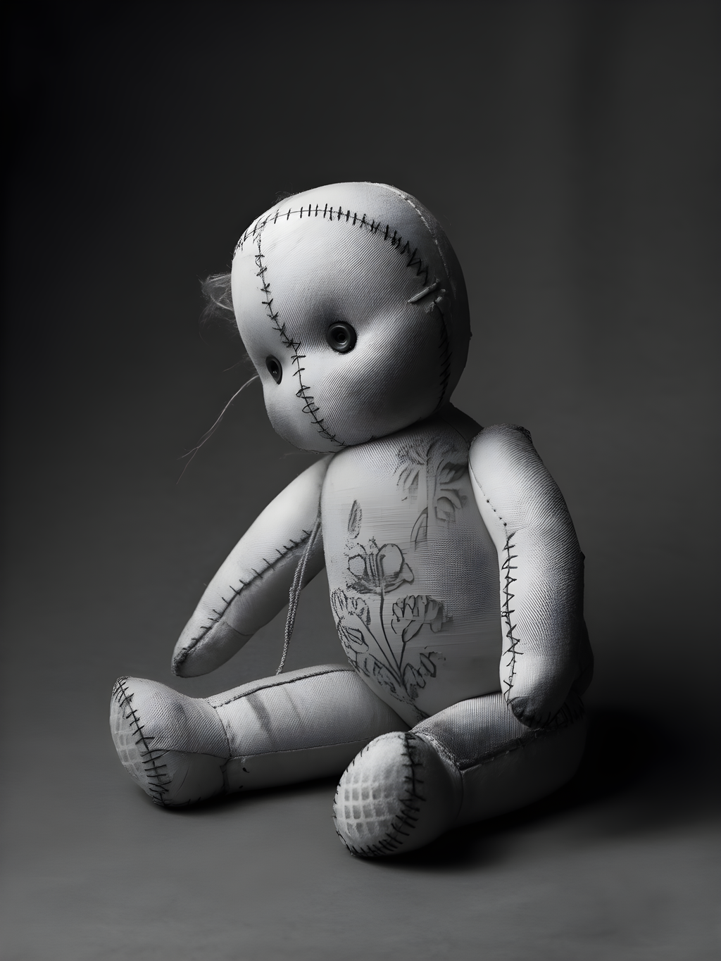 Stitched Voodoo Doll Monochrome Photography Wall Art