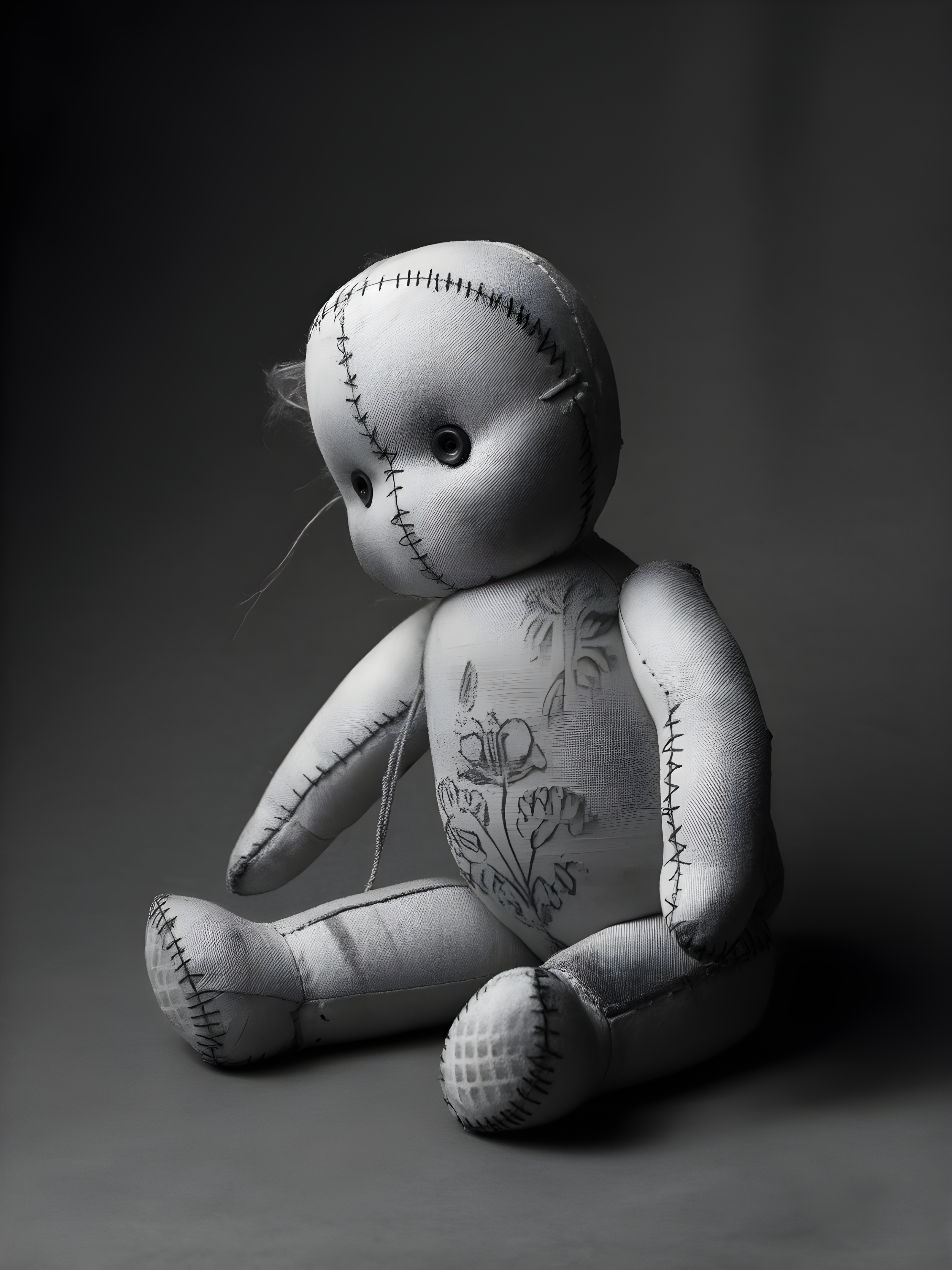Stitched Voodoo Doll Monochrome Photography Wall Art