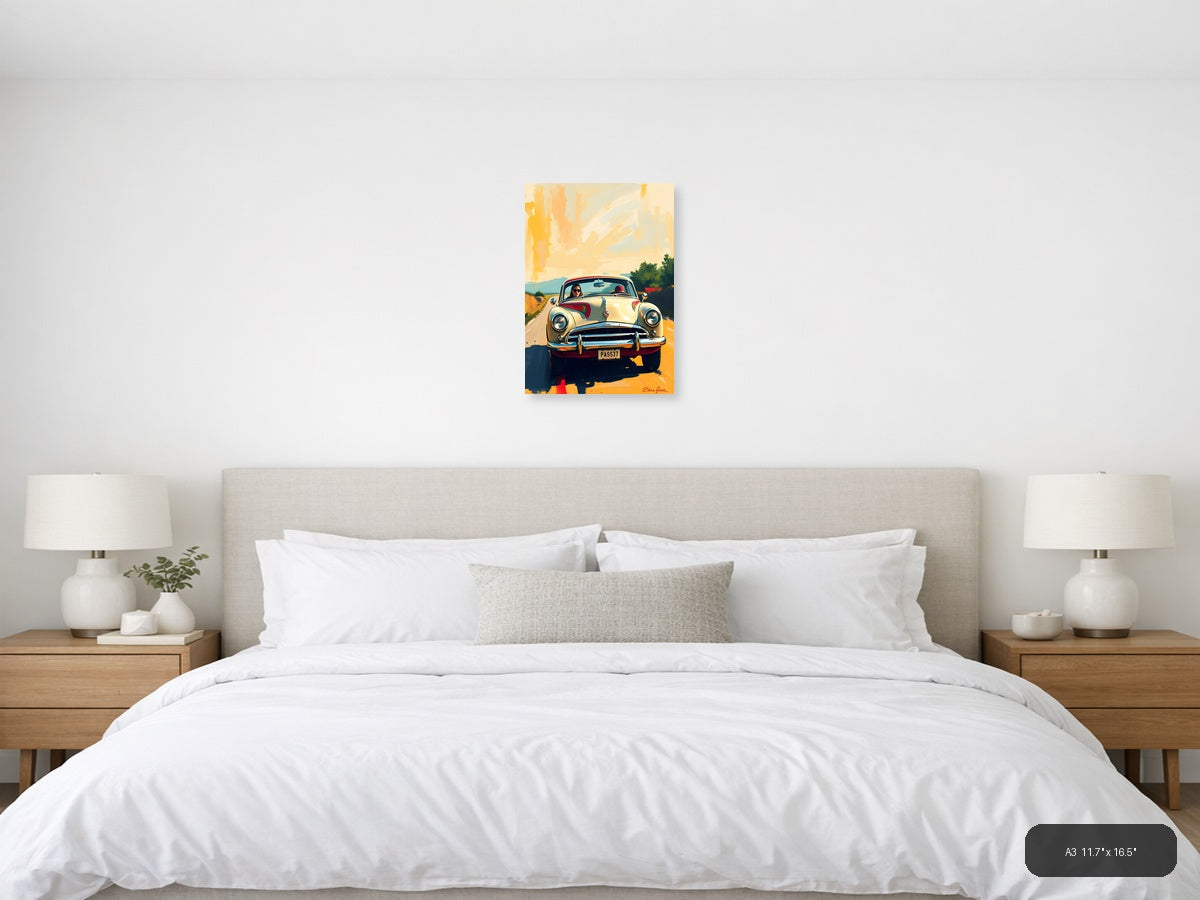 Vintage Convertible Road Trip Abstract Wall Art — A3 / Bedroom